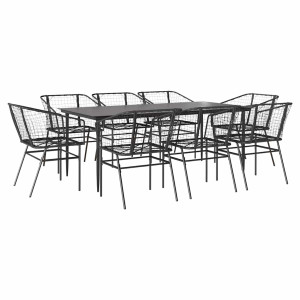 Conjunto de jantar jardim 9 peças vidro vime PE preto H