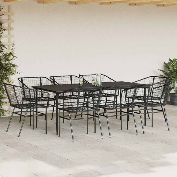 Conjunto de jantar jardim 9 peças vidro vime PE preto M 3