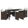 Juego de Comedor de Jardín de 5 Piezas con Cojines Marrón Ratán Sintético.  Mesa de Jardín Negra 160x80x73 cm Vidrio Templado 2
