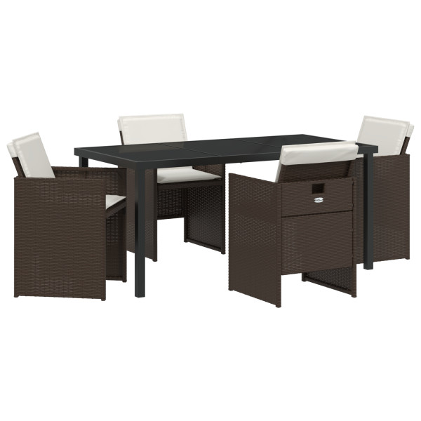 Juego de Comedor de Jardín de 5 Piezas con Cojines Marrón Ratán Sintético.  Mesa de Jardín Negra 160x80x73 cm Vidrio Templado M 4