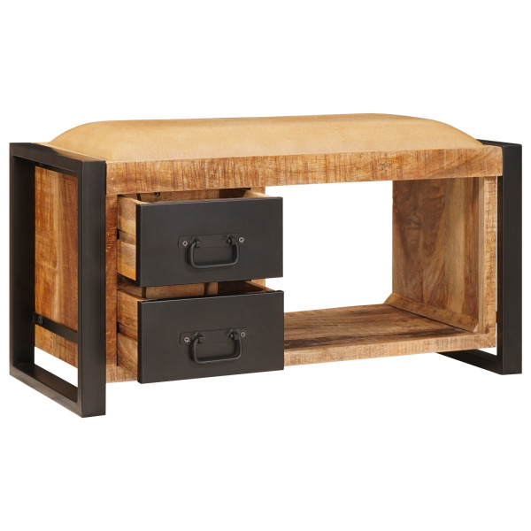 Banco de Almacenamiento con Tela 80x35x40 cm Madera Maciza de Mango Rugoso M 3