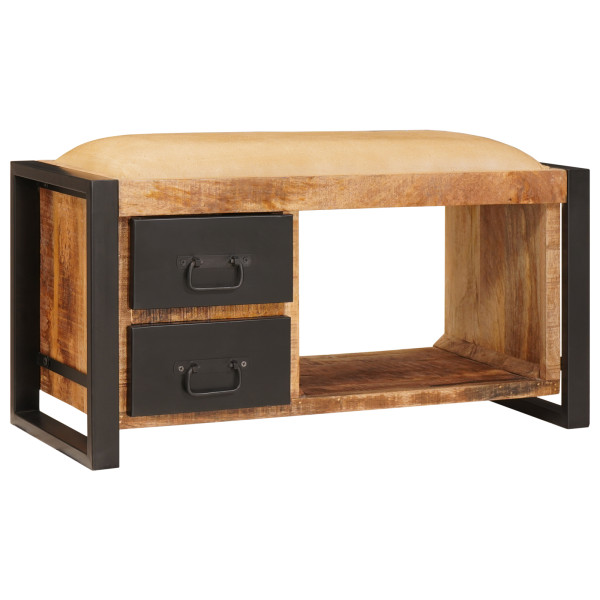 Banco de Almacenamiento con Tela 80x35x40 cm Madera Maciza de Mango Rugoso M 4