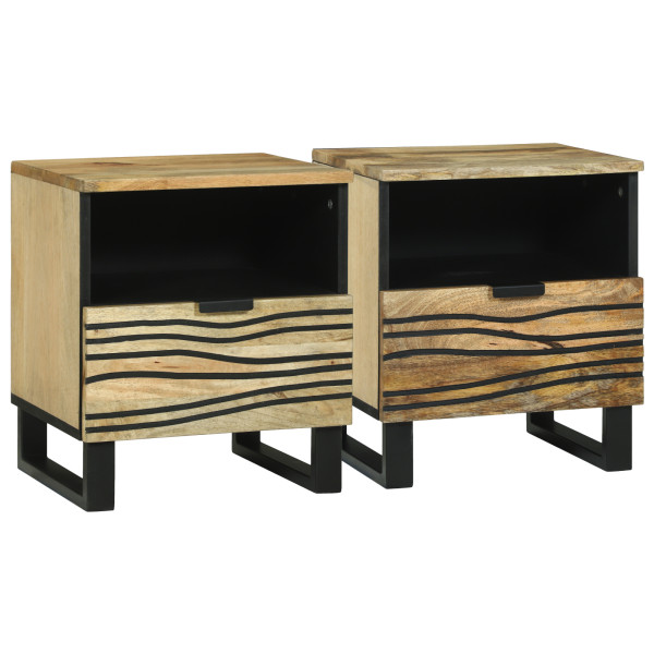 Gabinetes de noche 2 pcs 40x33x46 cm de madera maciza de mango D