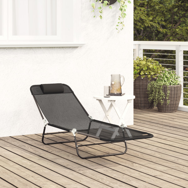 Tumbona plegable con reposacabezas Textileno negro M 4
