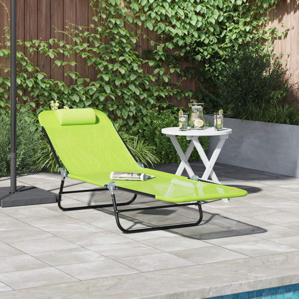 Tumbona Plegable con Reposacabezas Verde Textilene D