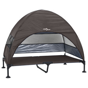 Cama Elevada para Perros con Techo Removible Marrón XL Acero H