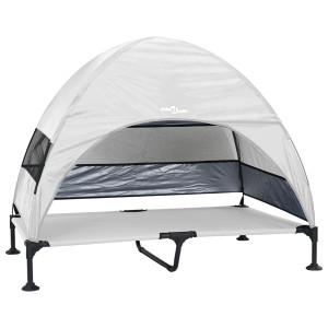 Cama Elevada para Cães com Toldo Removível Cinza Prateado XL Aço H