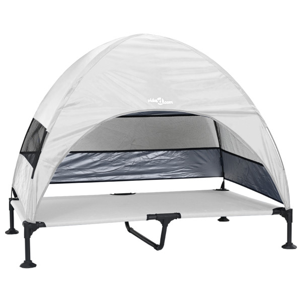 Cama Elevada para Perros con Techo Removible Gris Plateado XL Acero M 2