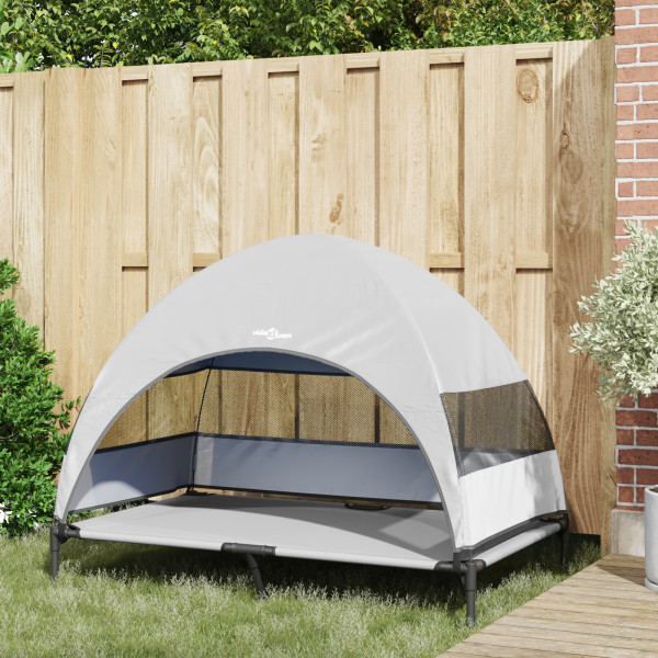 Cama Elevada para Perros con Techo Removible Gris Plateado XL Acero M 4