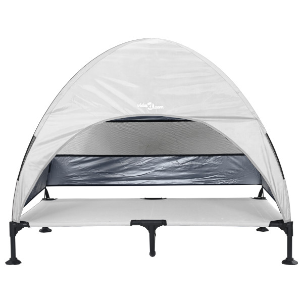 Cama Elevada para Cães com Toldo Removível Cinza Prateado XL Aço M 5