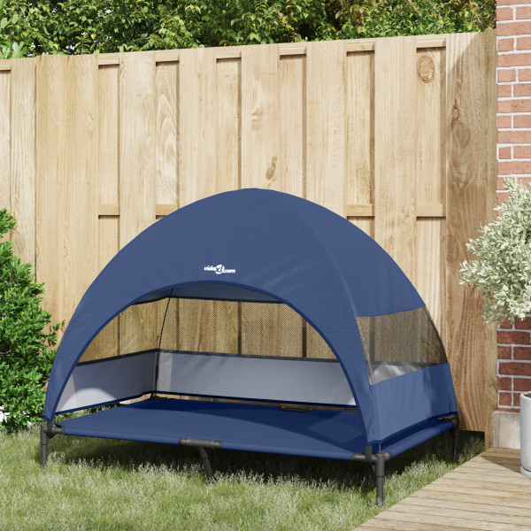 Cama Elevada para Cão com Toldo Removível Azul-marinho XL Aço M 4