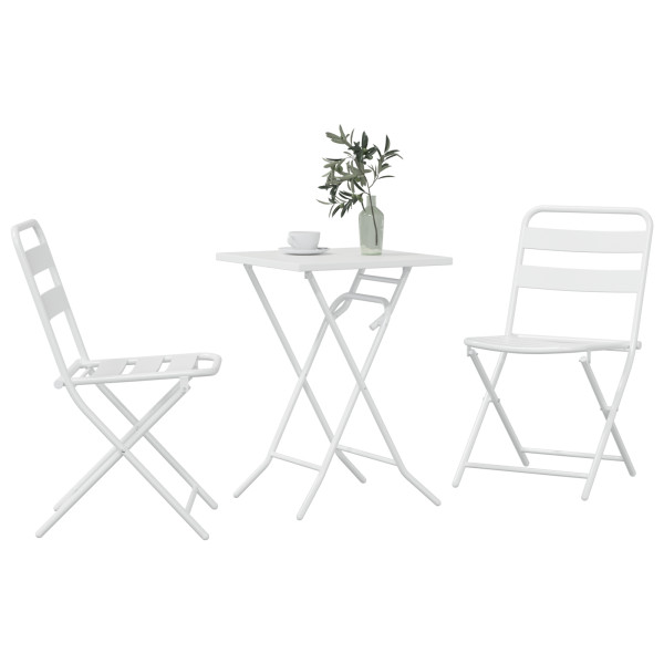 Conjunto Bistro Dobrável 3 Peças Branco Aço M 3