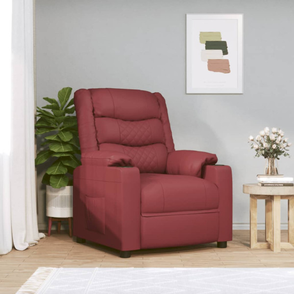 Sillón reclinable eléctrico de cuero sintético rojo tinto D
