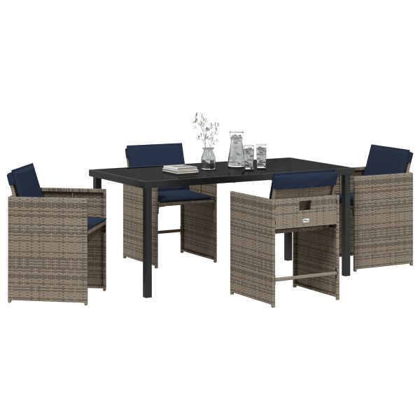 Conjunto de Jantar de Jardim com 5 Peças e Almofadas Cinza em Rattan Sintético M 3