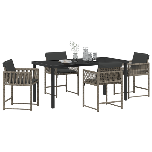 Set de Comedor de Jardín de 5 Piezas con Cojines Gris Poliratán M 3