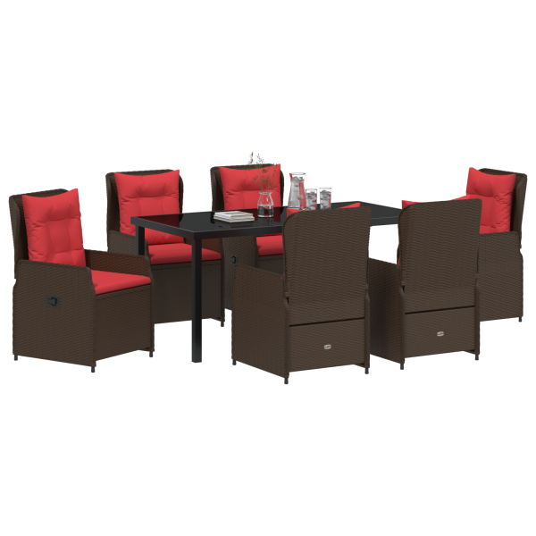 Set de Comedor de Jardín 7 Piezas Marrón Ratán Poliéster M 3