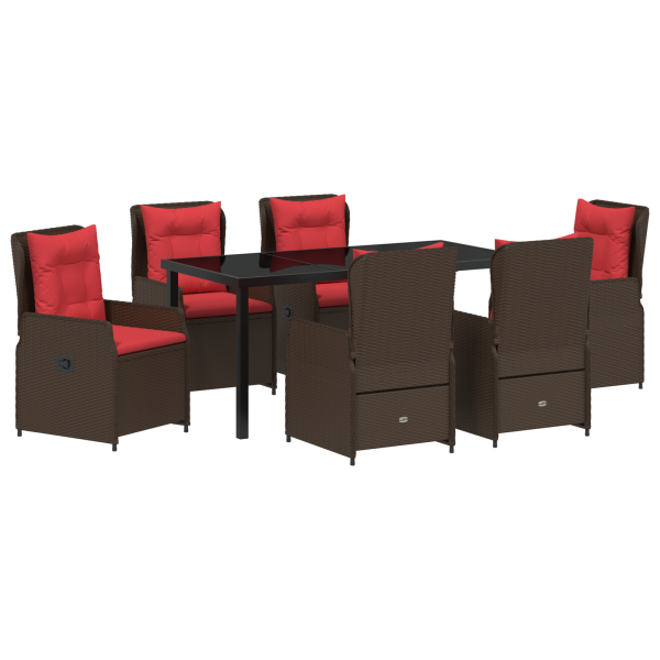 Set de Comedor de Jardín 7 Piezas Marrón Ratán Poliéster M 4