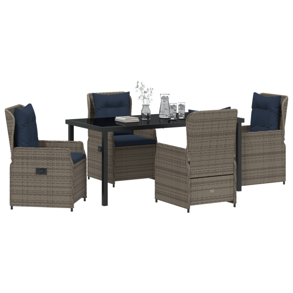 Set de Comedor de Jardín de 5 Piezas Poliratán Gris M 3