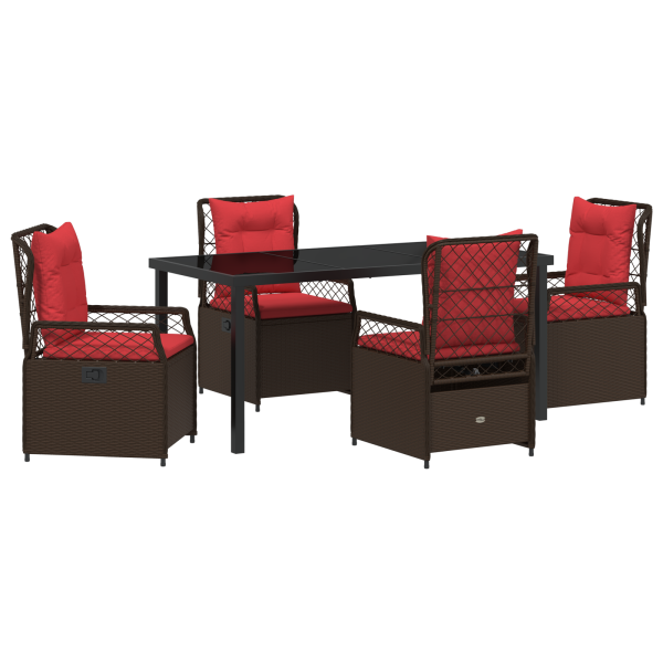 Set de Comedor de Jardín de 5 Piezas Marrón de Rattan Poliéster M 2