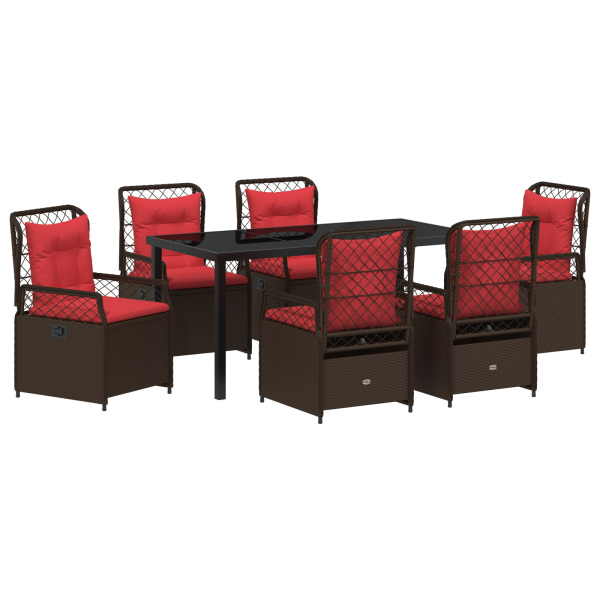 Set de Comedor de Jardín de 7 Piezas Ratán Poli Marrón M 2