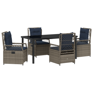 Conjunto de Jantar de Jardim de 5 Peças em Rattan Poly Cinza H