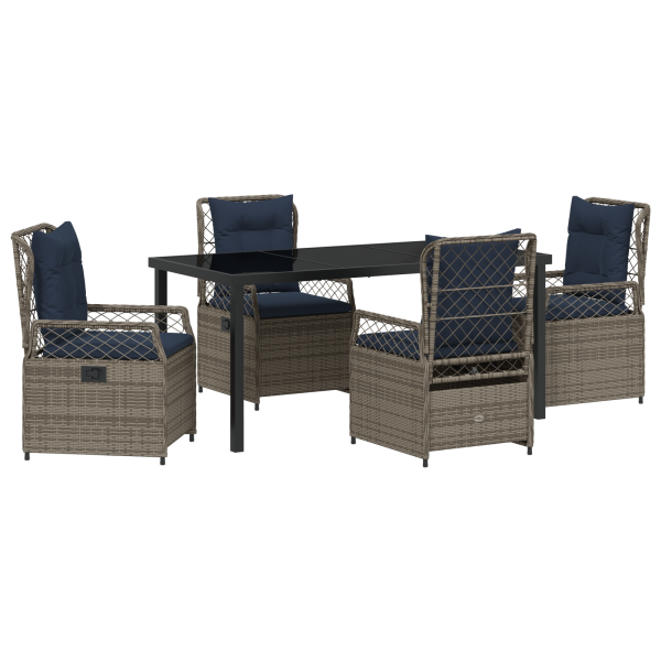 Conjunto de Comedor de Jardín de 5 Piezas Rattan Poliéster Gris M 2