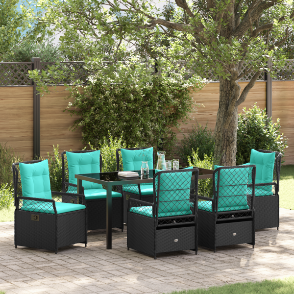 Conjunto de Comedor de Jardín de 7 Piezas Poliratán Negro D