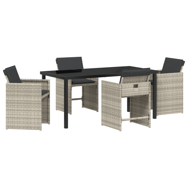 Conjunto de Jantar de Jardim com 5 Peças e Almofadas Cinza Claro em Rattan Sintético M 2