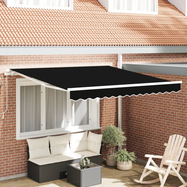 Toldo Manual Retráctil  Negro 350x250 cm. Tela de Reemplazo para Toldo  de 3.5x2.5 m Marco Negro D