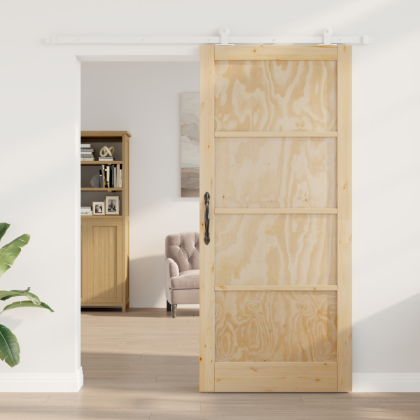 Puerta corrediza  con juego de herrajes 'ORKDAL'de madera maciza de pino. Puerta interior  'ORKDAL'93x211x4 cm de madera maciza  M 3