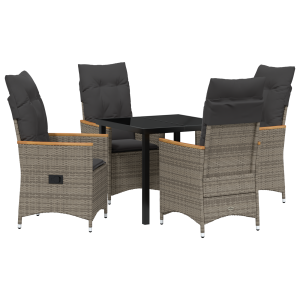 Conjunto de comedor de jardín de 5 piezas con cojines gris ratán polivalente H