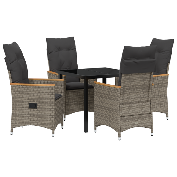 Conjunto de comedor de jardín de 5 piezas con cojines gris ratán polivalente M 2