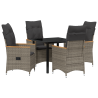 Conjunto de comedor de jardín de 5 piezas con cojines gris ratán polivalente 2