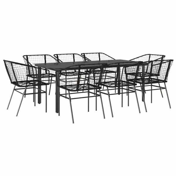 Conjunto de jantar jardim 9 peças vidro vime PE preto M 2