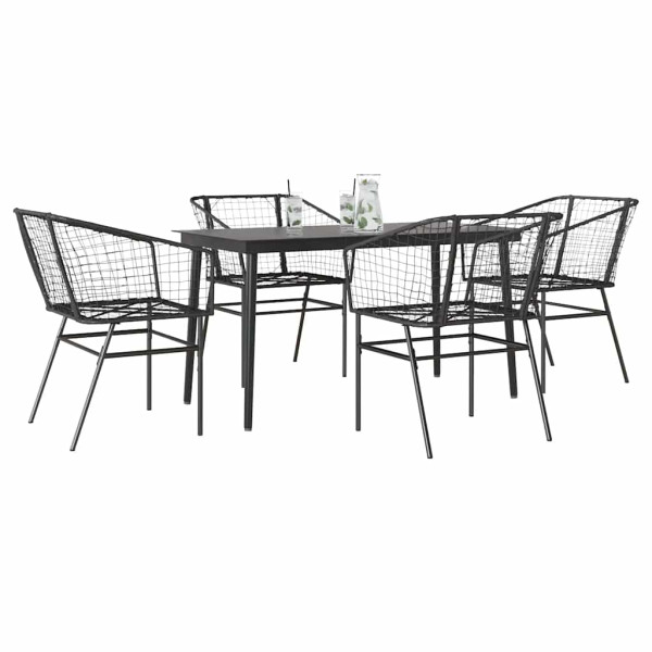 Juego de comedor jardín 5 piezas ratán sintético vidrio negro D