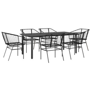 Conjunto de jantar jardim 7 peças vidro vime PE preto H