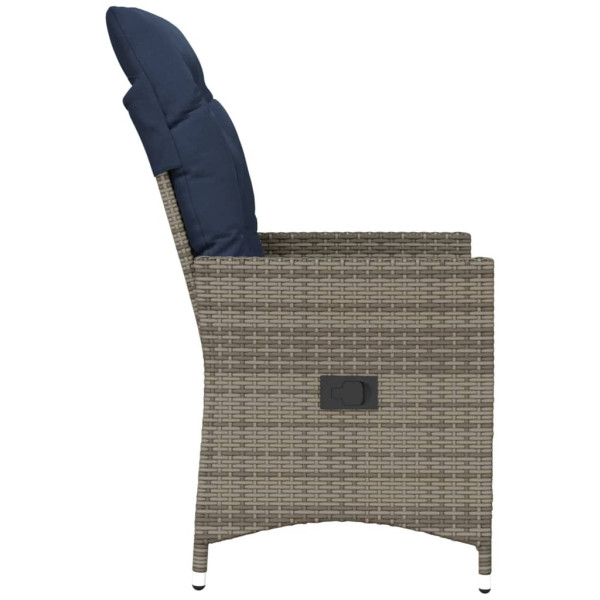 Silla de jardín reclinable con cojines de ratán sintético gris M 5