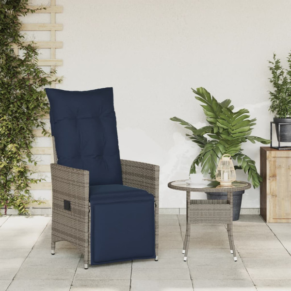 Silla de jardín reclinable con cojines de ratán sintético gris M 3