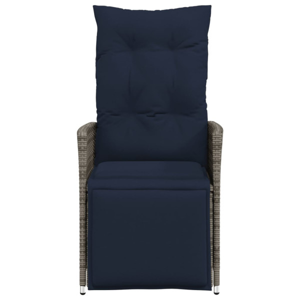 Silla de jardín reclinable con cojines de ratán sintético gris M 4