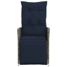 Silla de jardín reclinable con cojines de ratán sintético gris 4