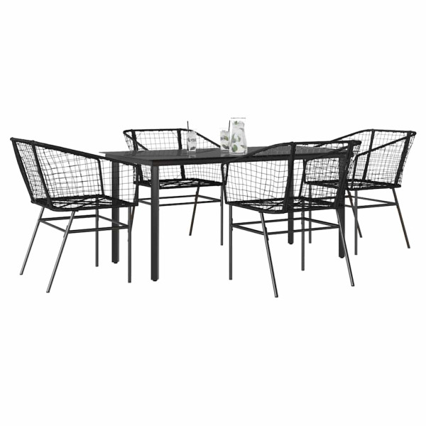 Juego de comedor jardín 5 piezas ratán sintético vidrio negro D