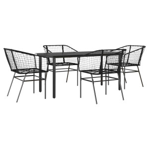 Conjunto de jantar jardim 5 peças vidro vime PE preto H