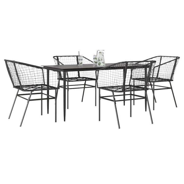Juego de comedor jardín 5 piezas ratán sintético vidrio negro D