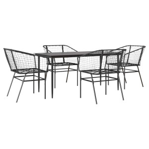 Conjunto de jantar jardim 5 peças vidro vime PE preto H
