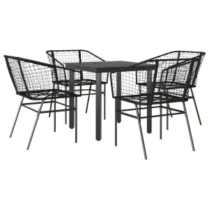 Conjunto de jantar jardim 5 peças vidro vime PE preto H