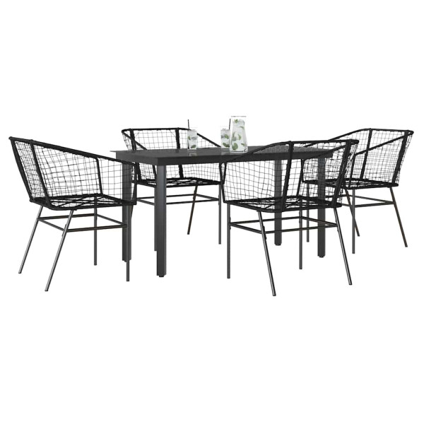 Juego de comedor jardín 5 piezas ratán sintético vidrio negro D