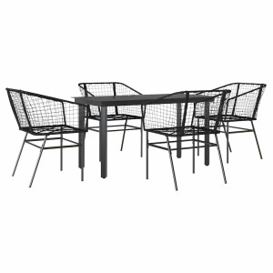 Conjunto de jantar jardim 5 peças vidro vime PE preto H