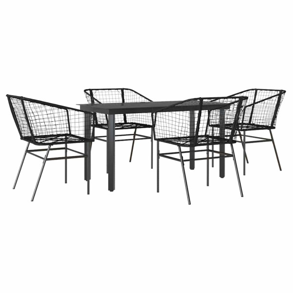 Juego de comedor jardín 5 piezas ratán sintético vidrio negro M 2