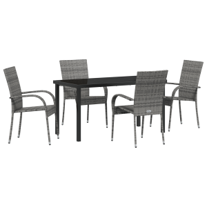 Conjunto de Comedor de Jardín de 5 Piezas Gris Poliratán H