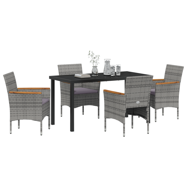 Set de Comedor de Jardín de 5 Piezas - Ratán Gris M 3